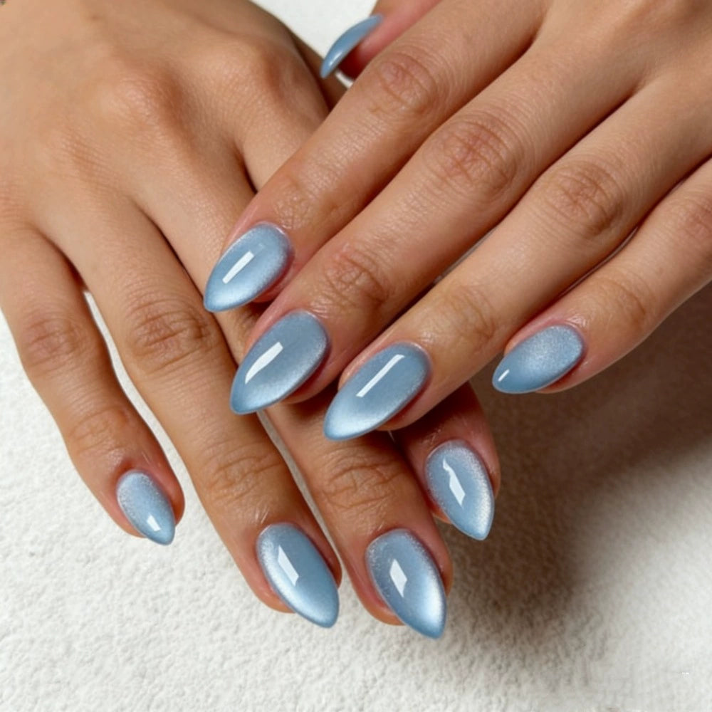 Blue Cat Eye Almond Press-On Nails