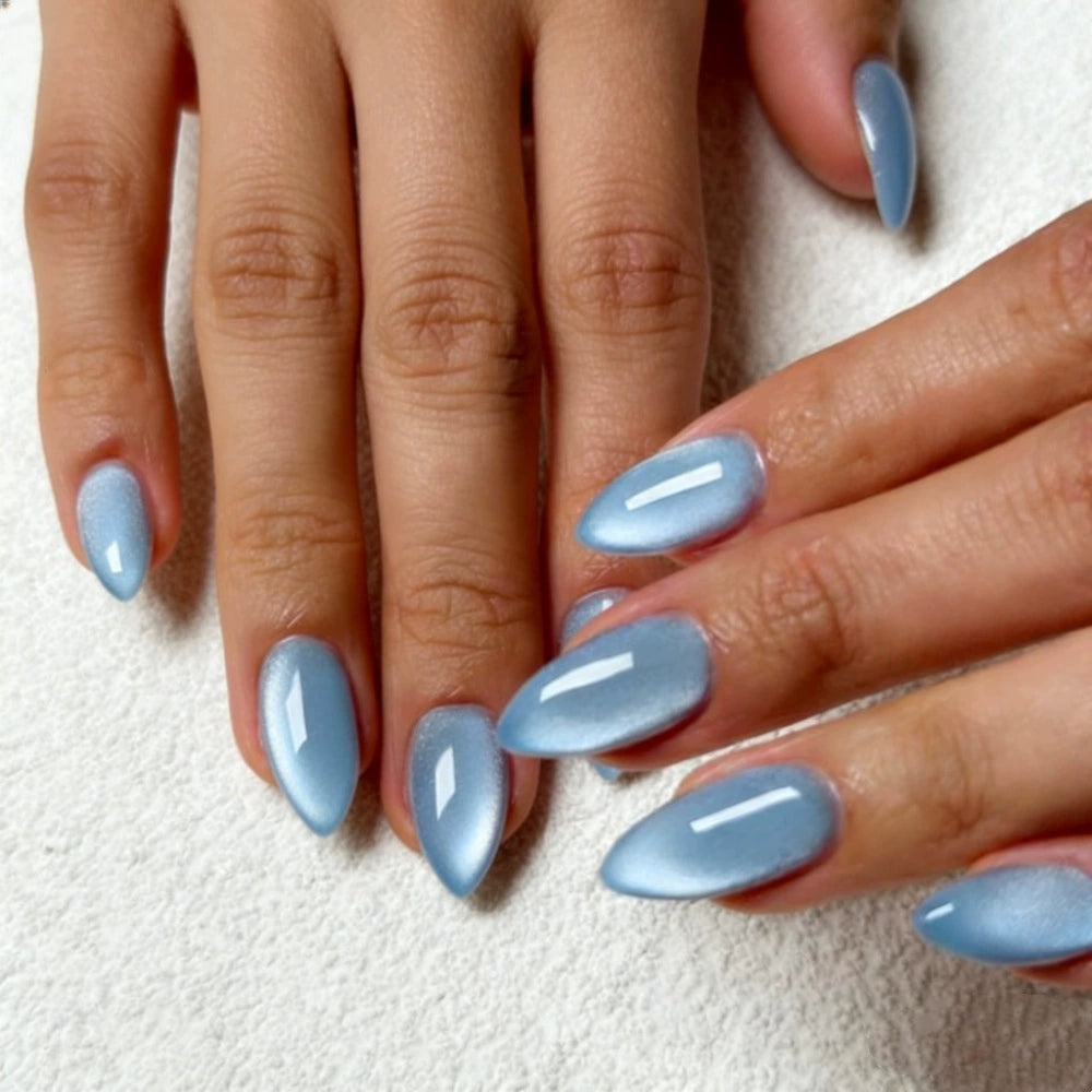 Blue Cat Eye Almond Press-On Nails
