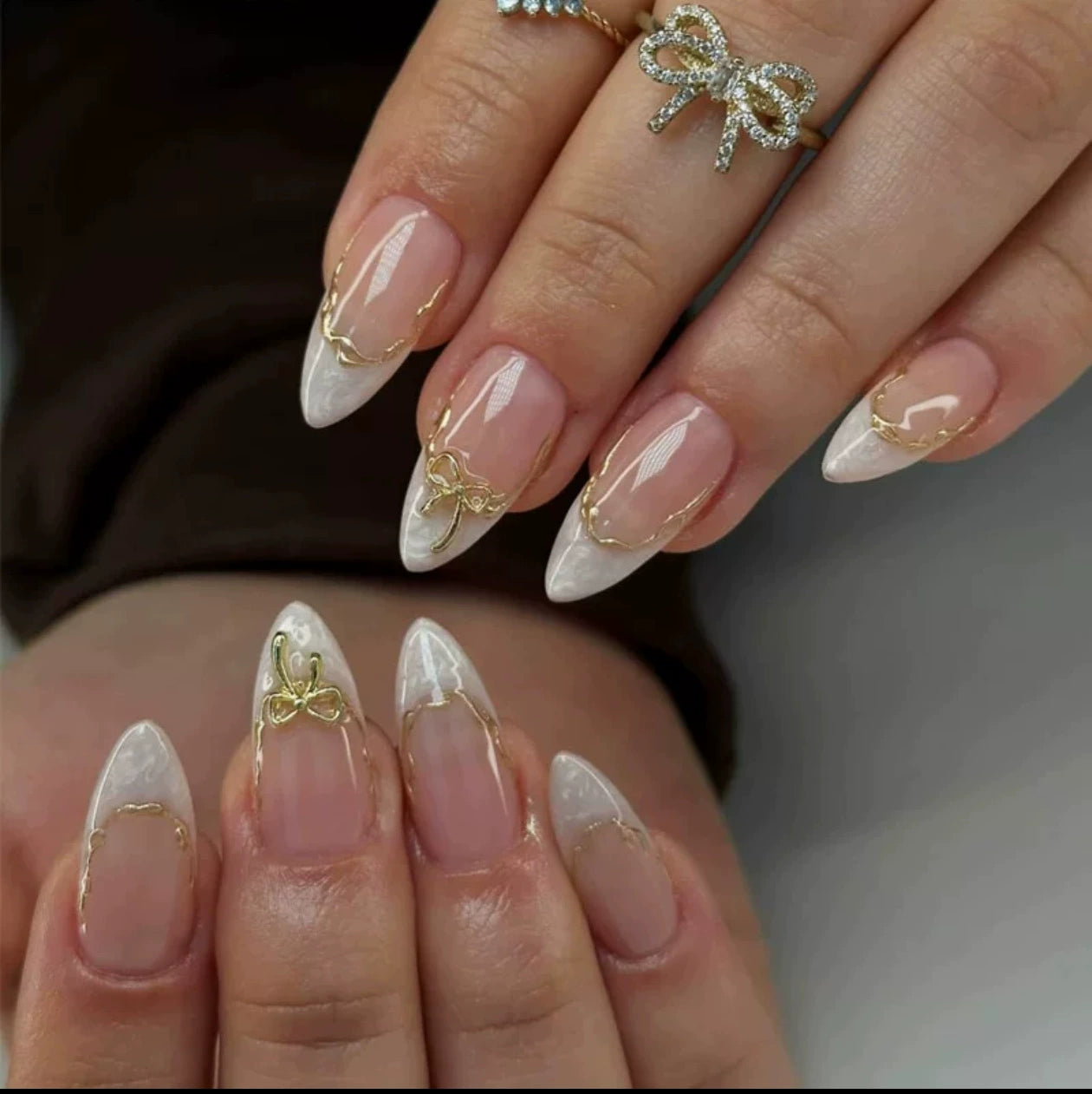 White French Bow Almond Press-On Nails