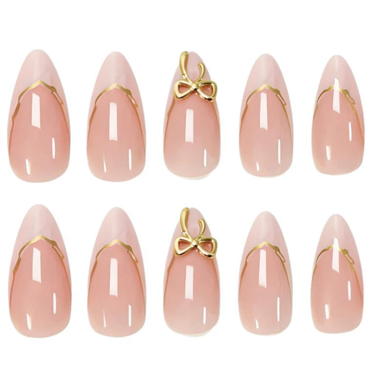 White French Bow Almond Press-On Nails