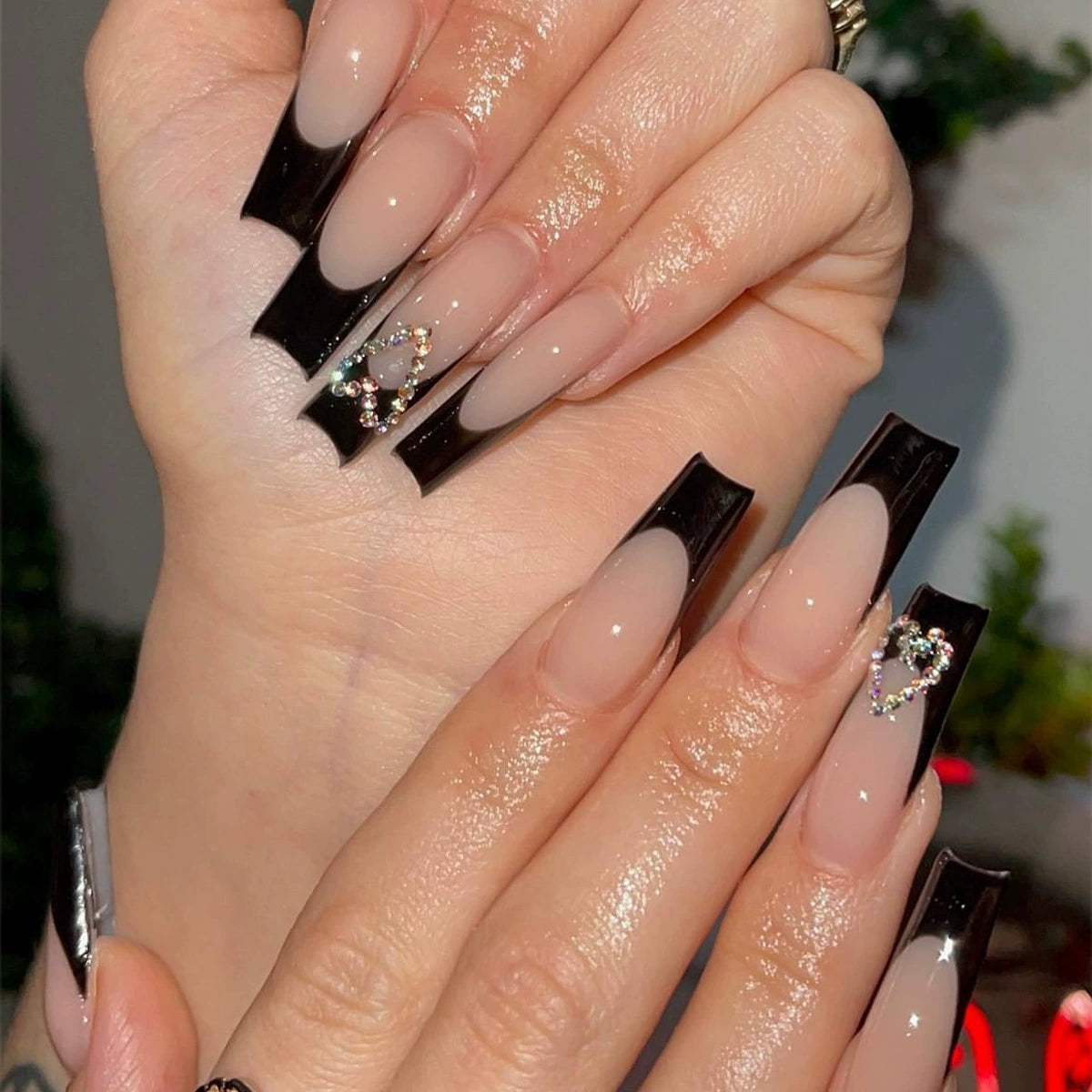 Black French Rhinestone Press-On Nails