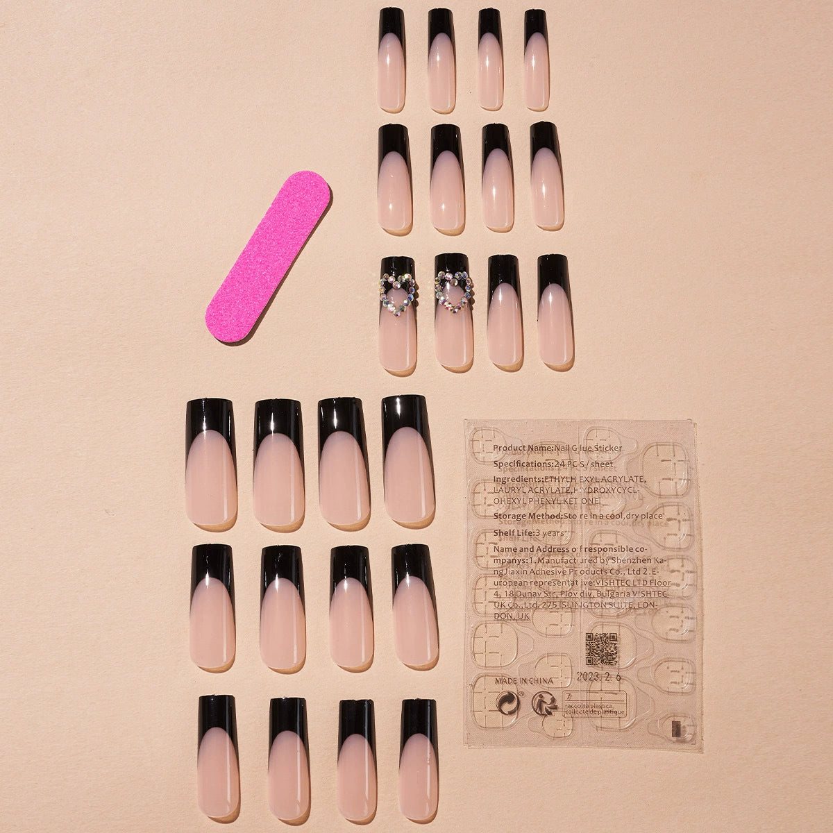 Black French Rhinestone Press-On Nails