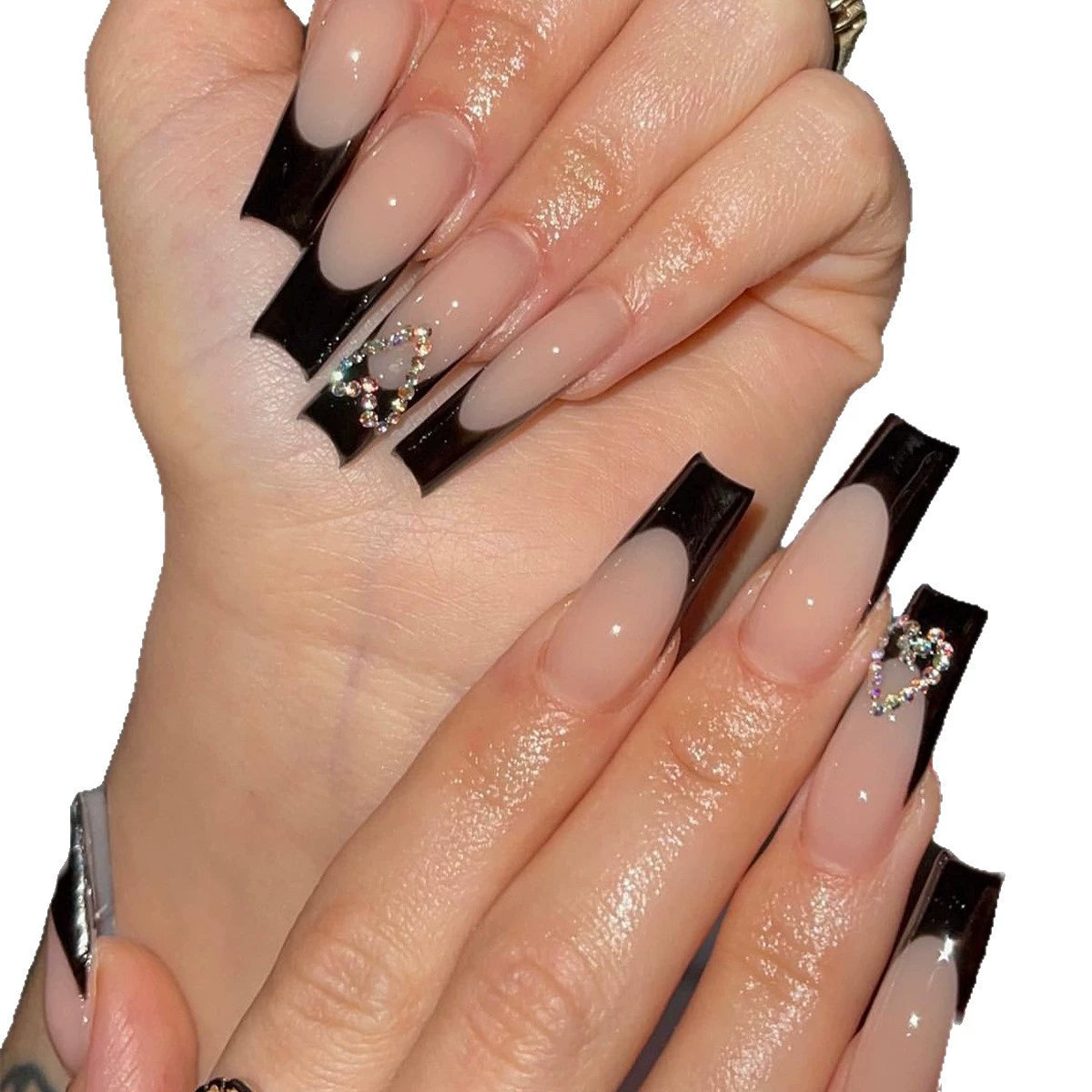 Black French Rhinestone Press-On Nails
