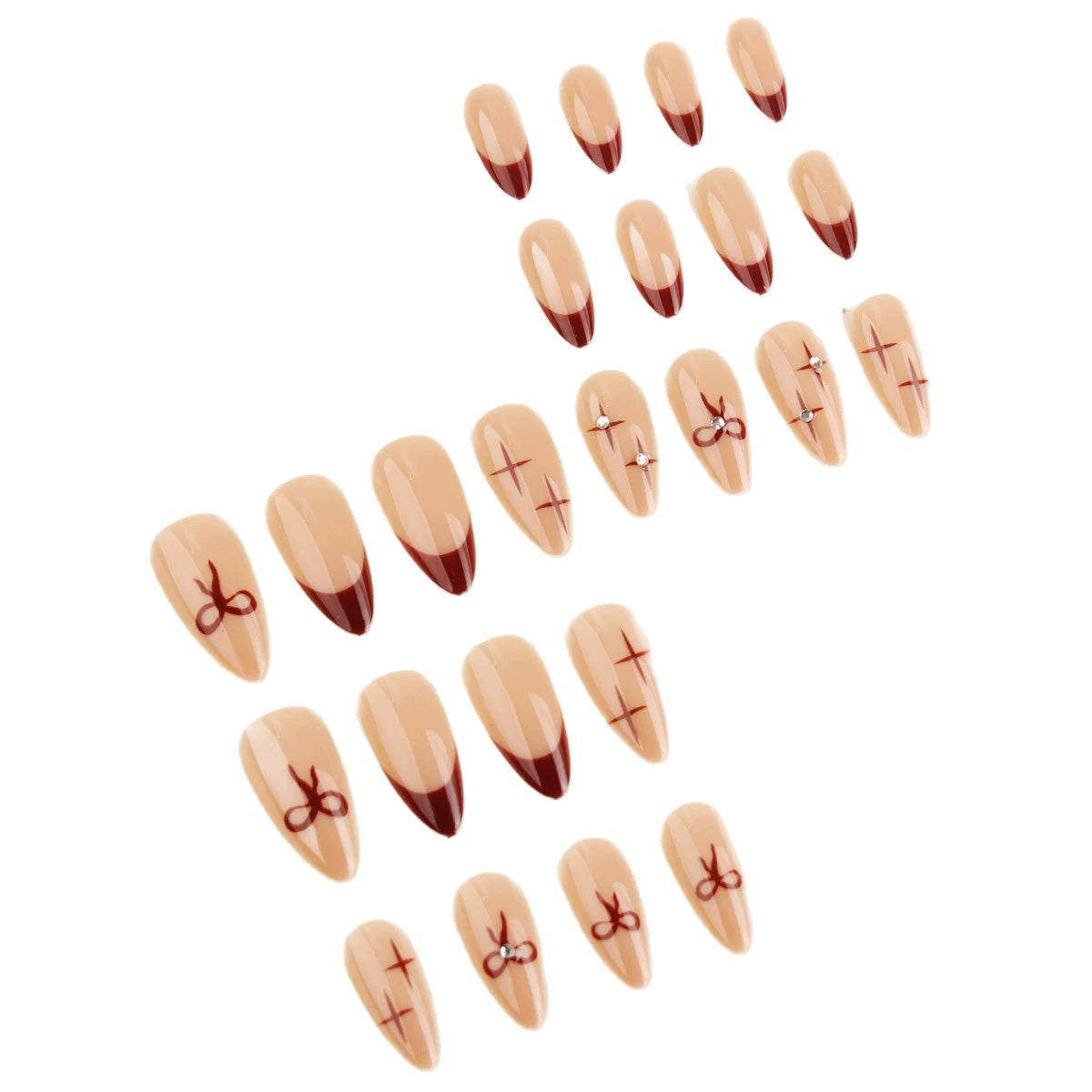 Red French Bow Rhinestone Press-On Nails