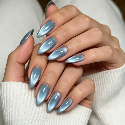 Blue Cat Eye Almond Press-On Nails