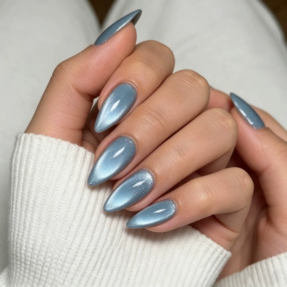 Blue Cat Eye Almond Press-On Nails