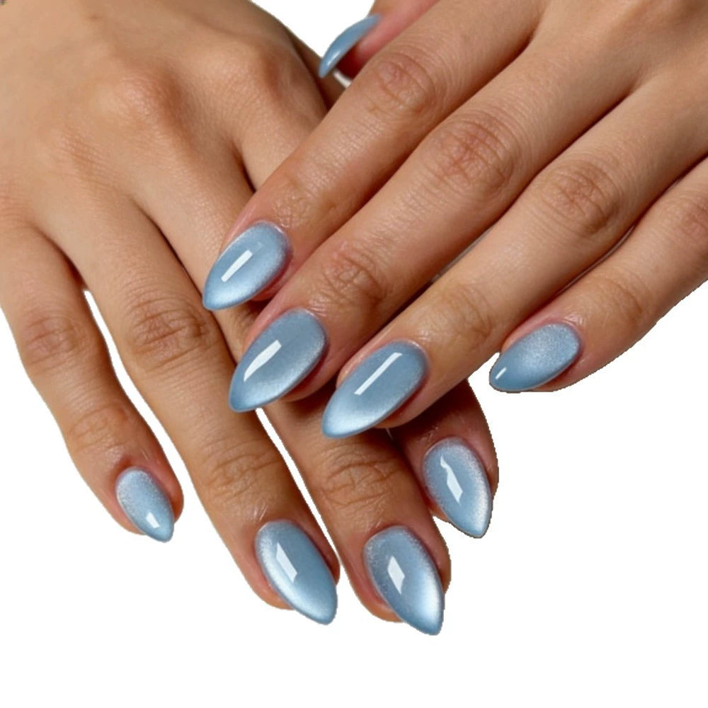 Blue Cat Eye Almond Press-On Nails