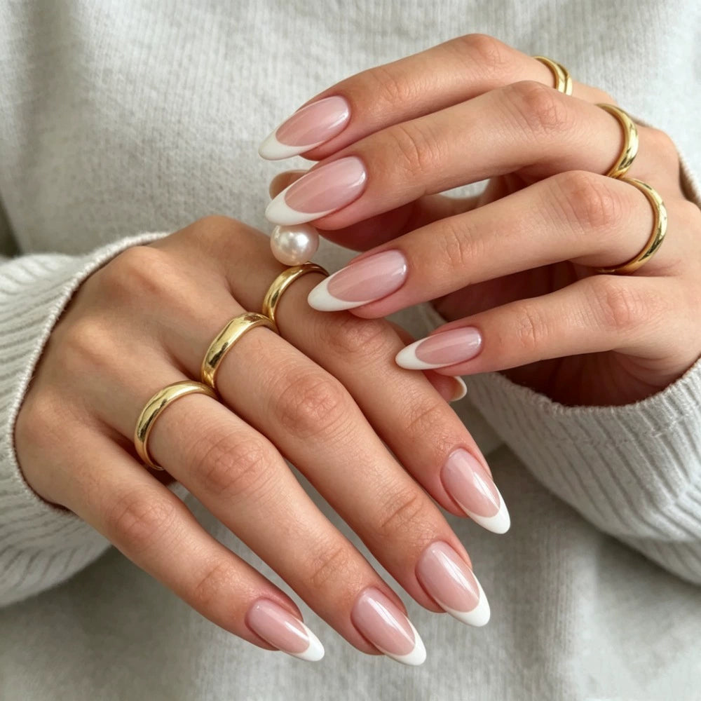 Pink Chrome French Almond Press-On Nails