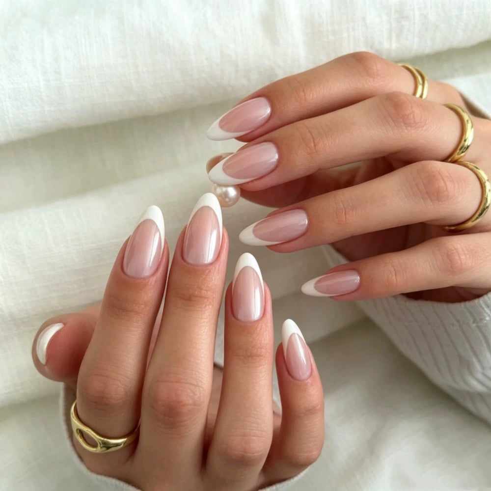 Pink Chrome French Almond Press-On Nails