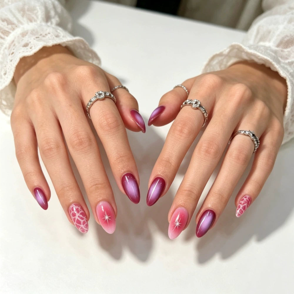 White Crocodile Ombre Almond Press-On Nails