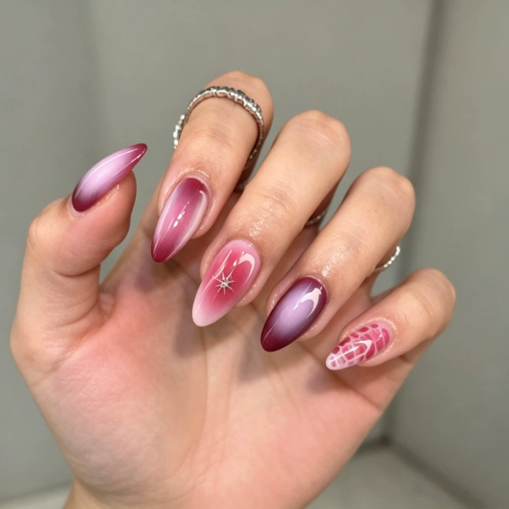 White Crocodile Ombre Almond Press-On Nails