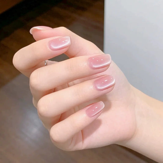 Pink Cat Eye Short Square Press-On Nails