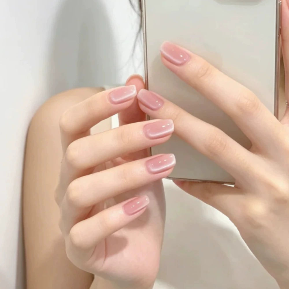 Pink Cat Eye Short Square Press-On Nails