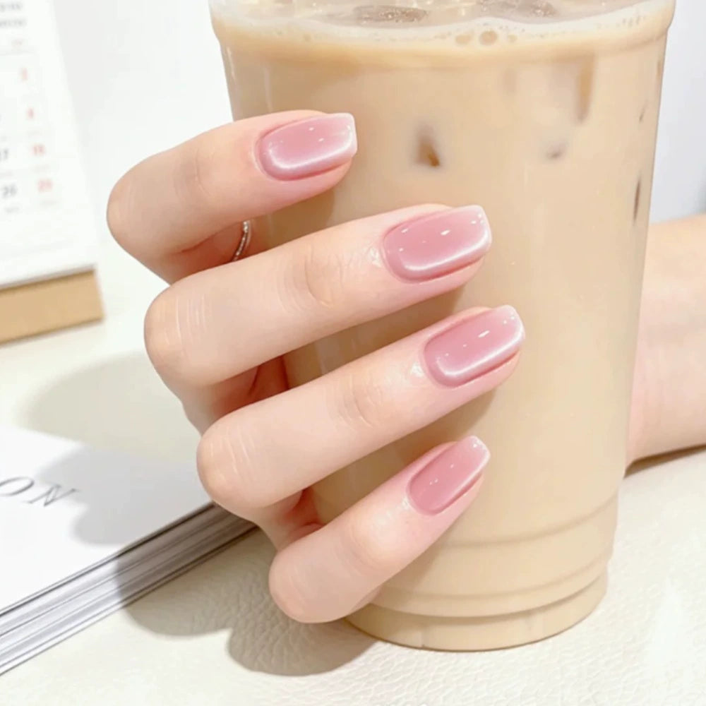 Pink Cat Eye Short Square Press-On Nails