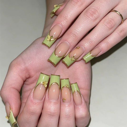 Green French Bow Press-On Nails