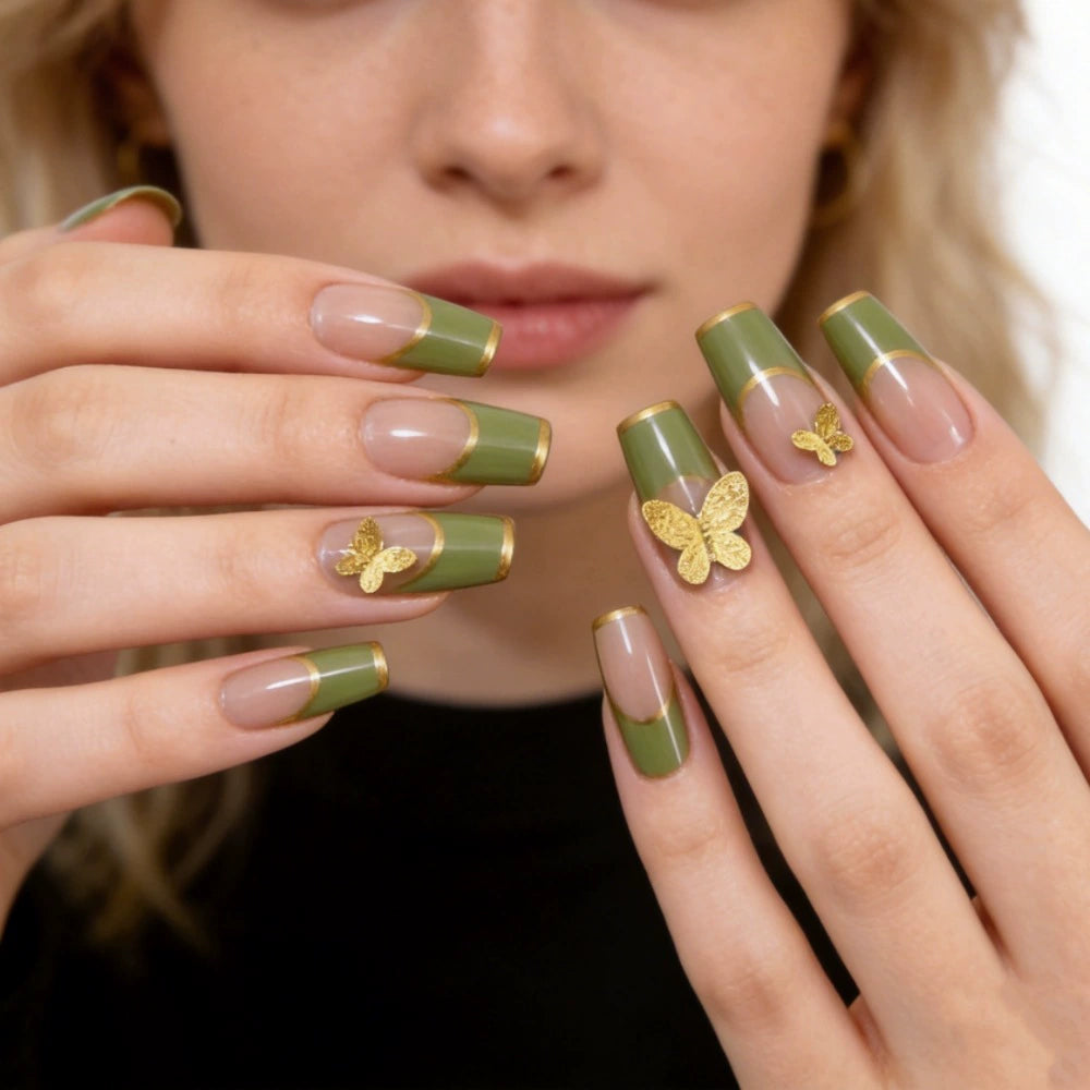 Green French Bow Press-On Nails