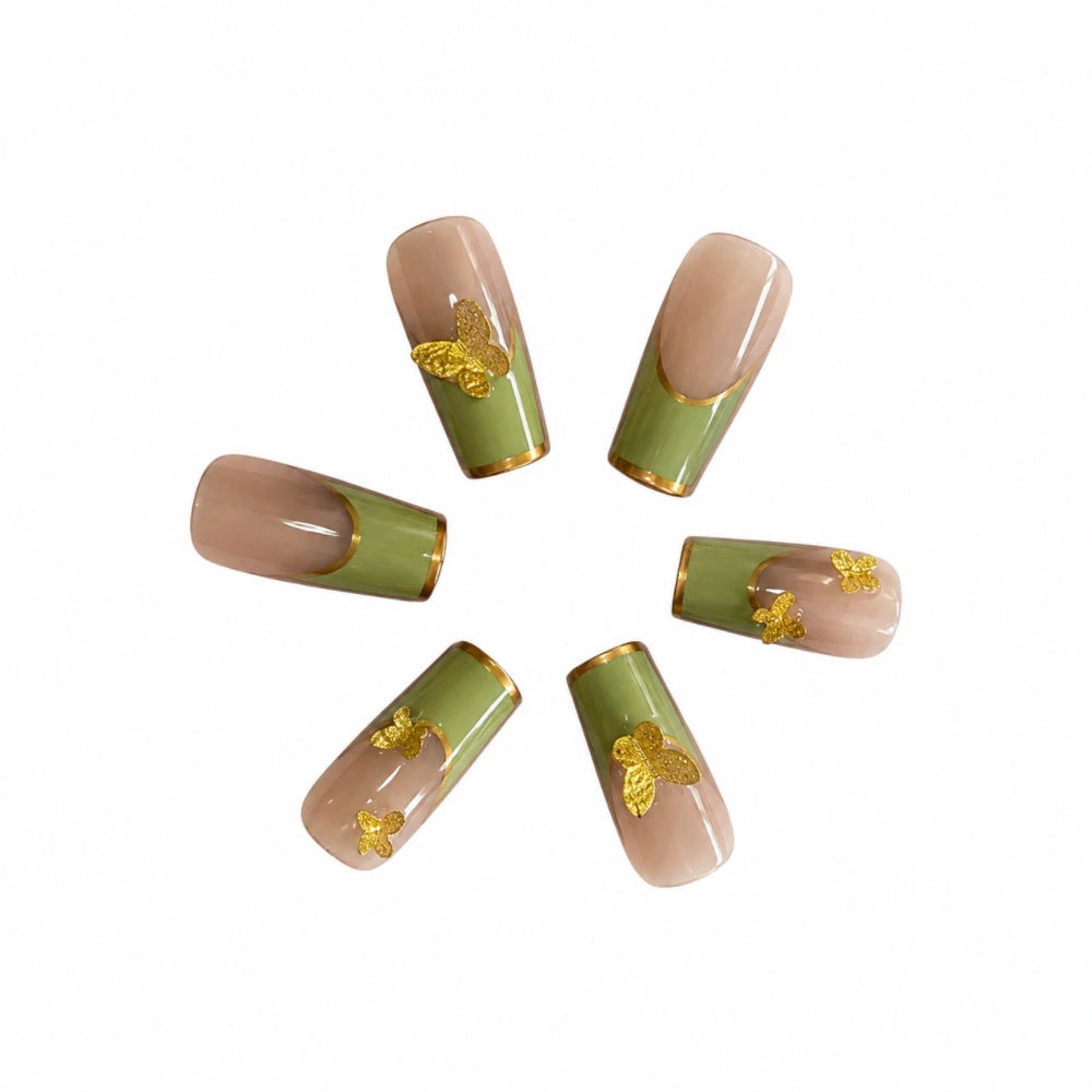 Green French Bow Press-On Nails