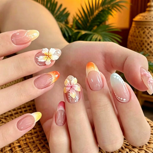 French Floral Ombre Press-On Nails