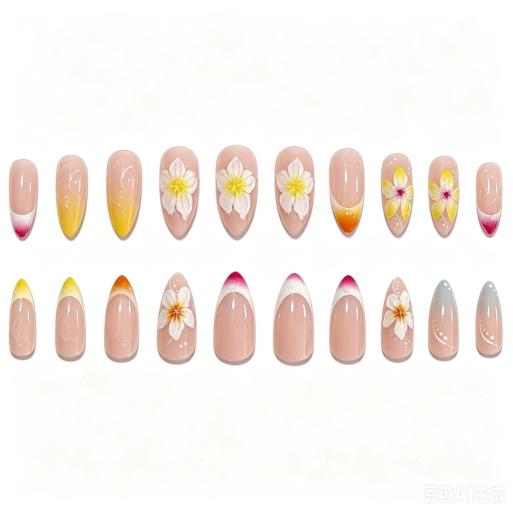 French Floral Ombre Press-On Nails