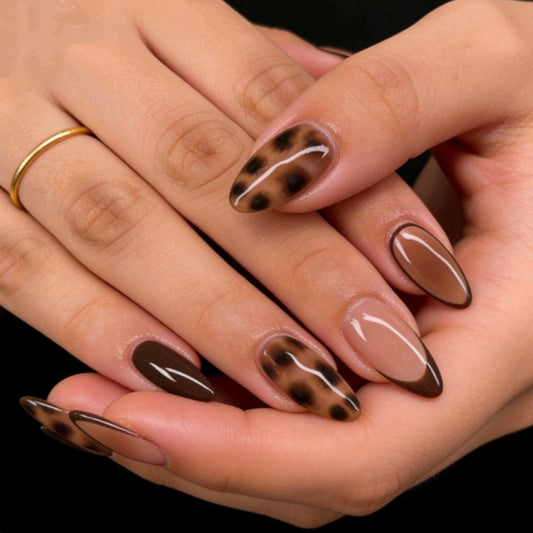 White Leopard French Press-On Nails
