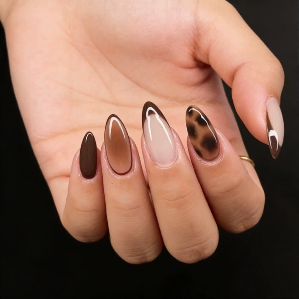 White Leopard French Press-On Nails