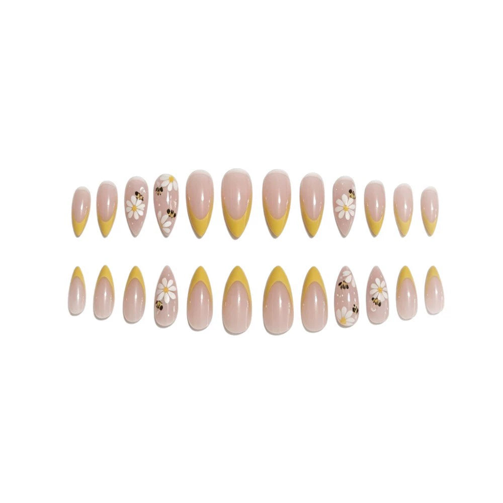 Yellow French Floral Almond Press-On Nails