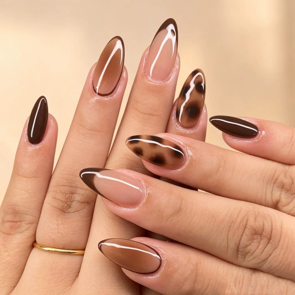 Leopard French Ombre Almond Press-On Nails