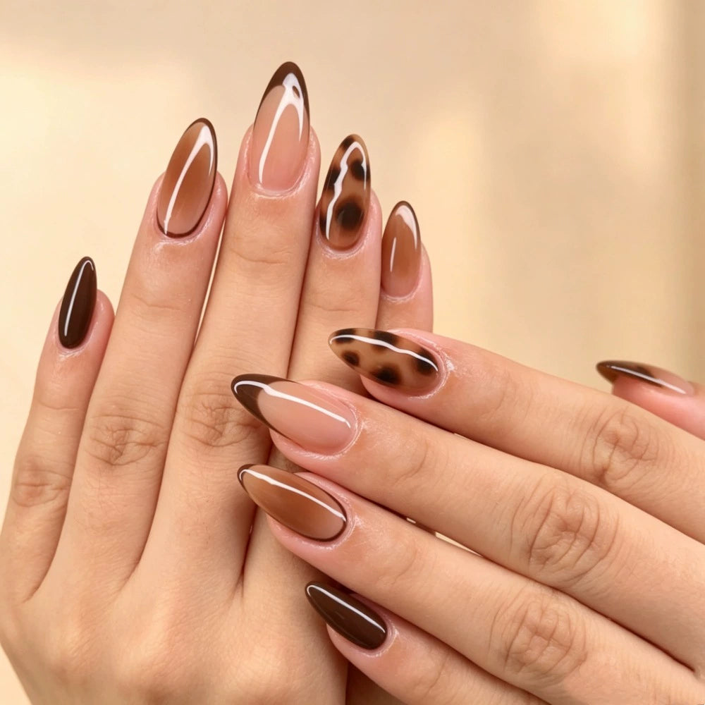 Leopard French Ombre Almond Press-On Nails