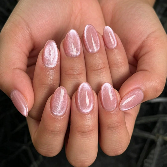 Pink Cat Eye Almond Press-On Nails