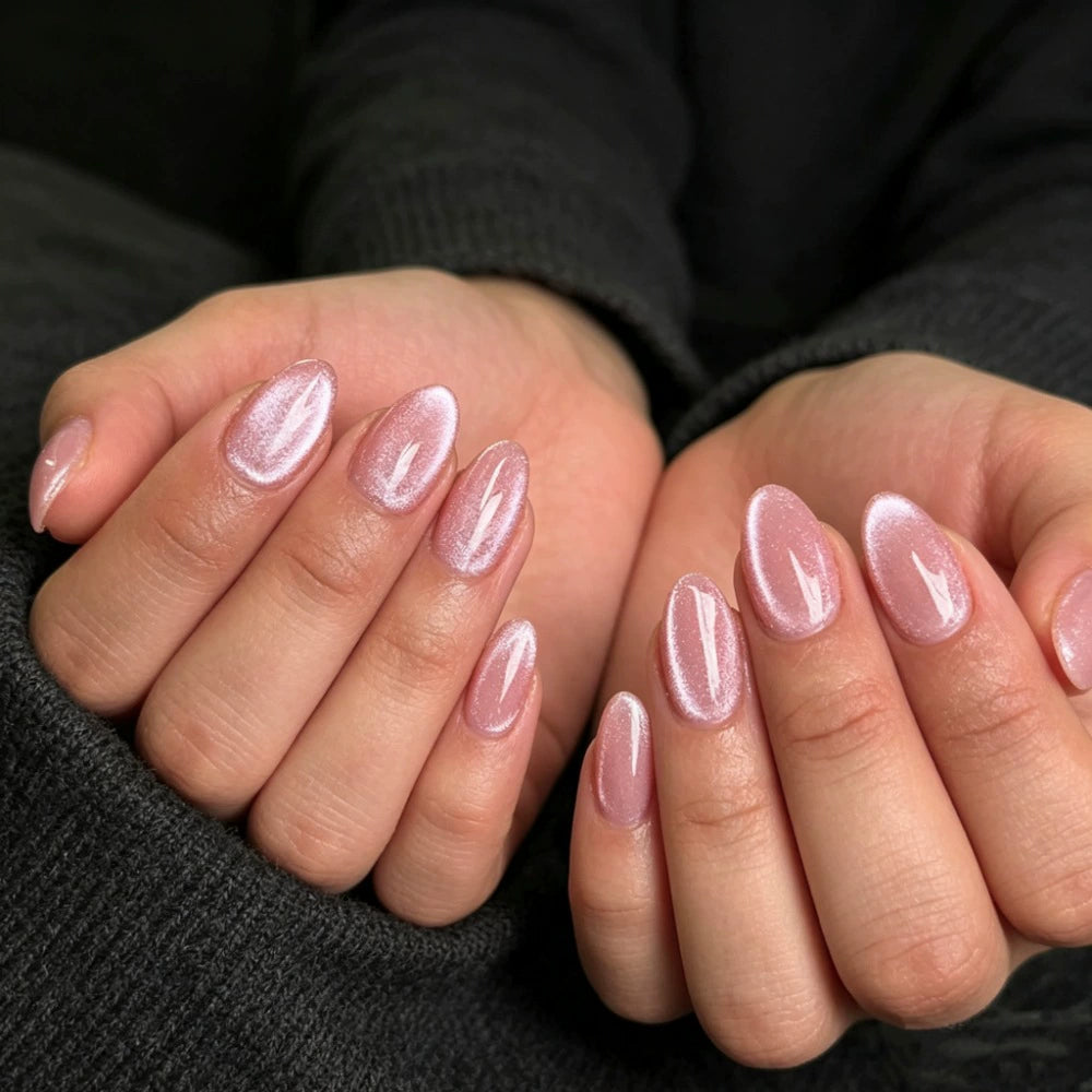 Pink Cat Eye Almond Press-On Nails