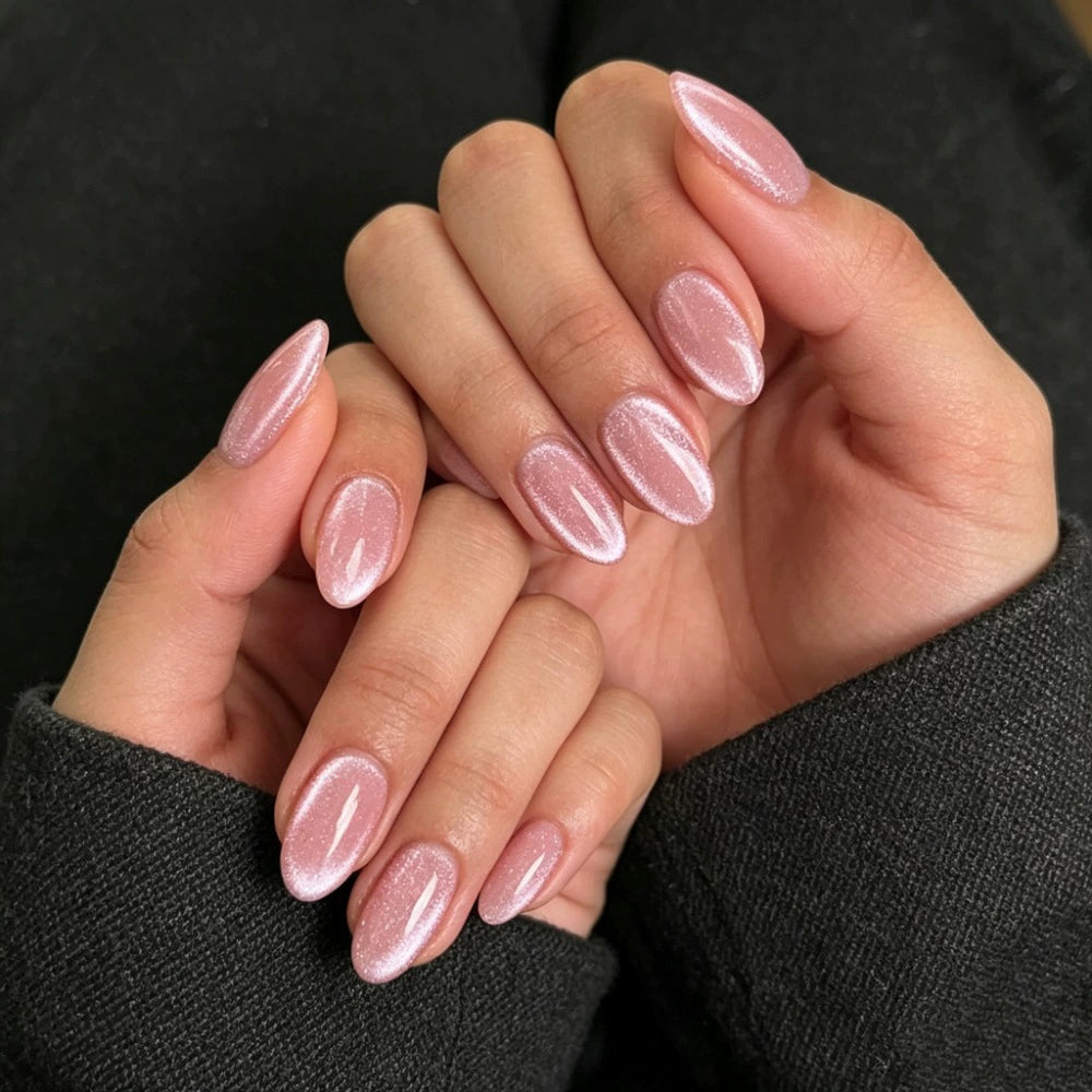 Pink Cat Eye Almond Press-On Nails