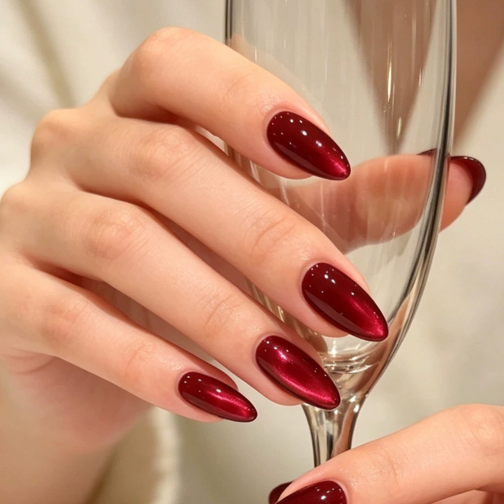 White Cat Eye Almond Press-On Nails