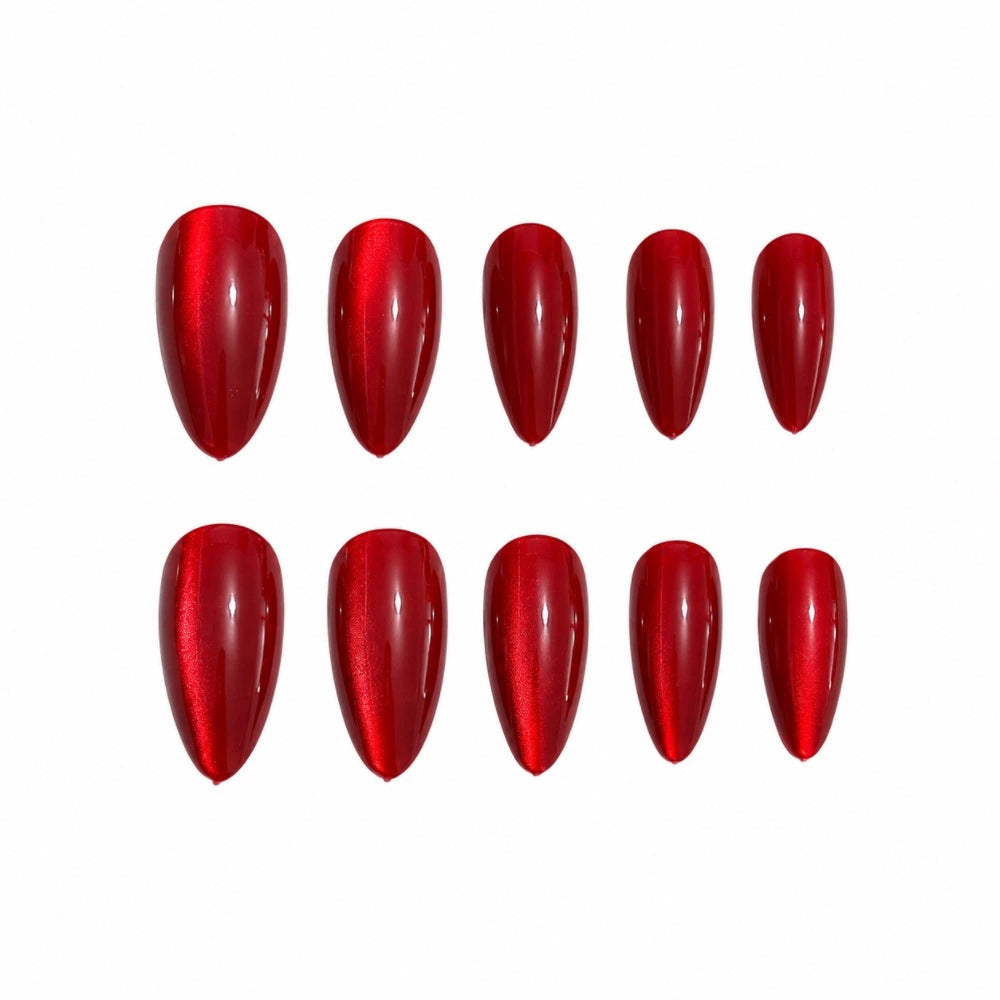 White Cat Eye Almond Press-On Nails