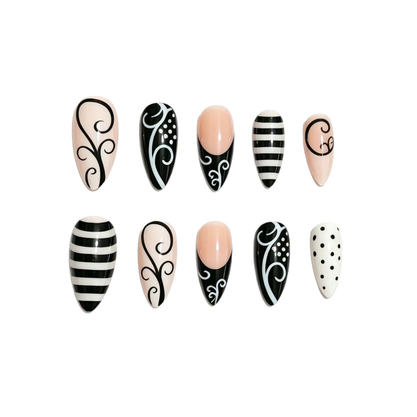 Black Zebra French Almond Press-On Nails