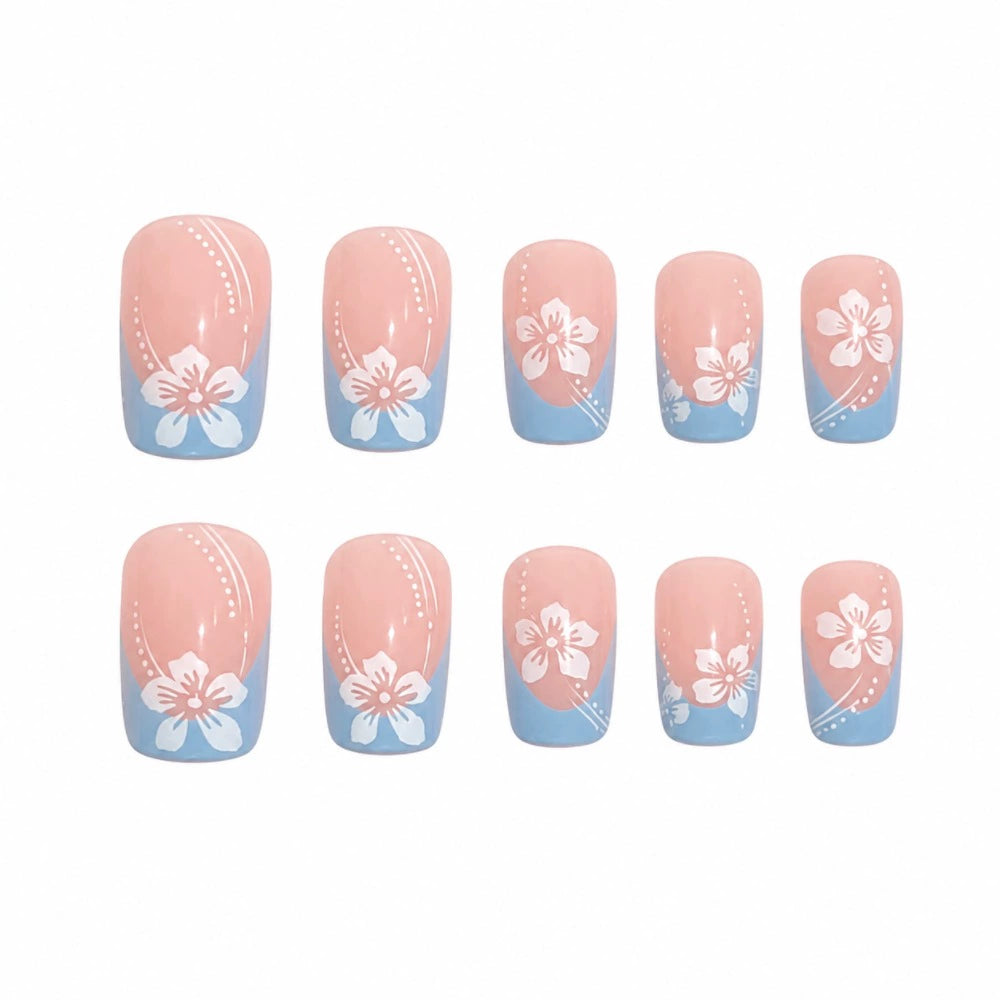 Blue French Floral Press-On Nails