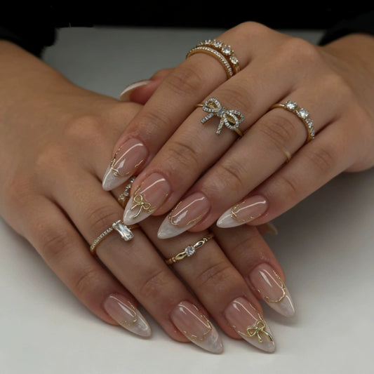 French Floral Almond Press-On Nails