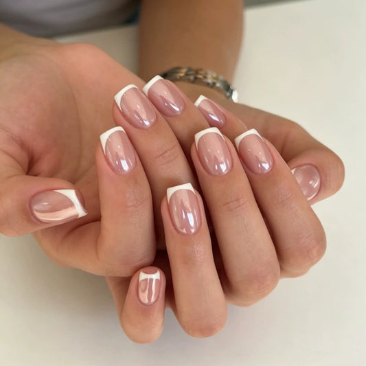 Nude Chrome French Short Square Press-On Nails