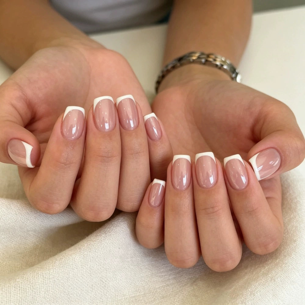 Nude Chrome French Short Square Press-On Nails