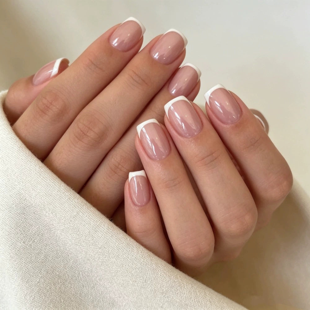 Nude Chrome French Short Square Press-On Nails