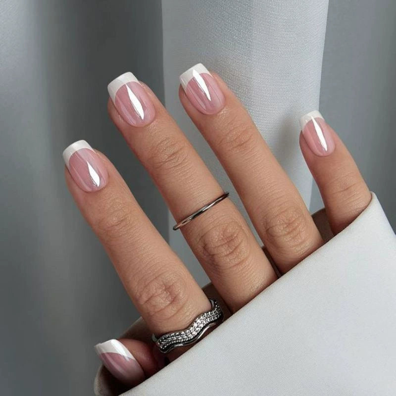Nude Chrome French Short Square Press-On Nails