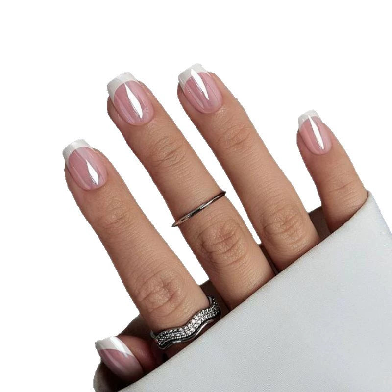 Nude Chrome French Short Square Press-On Nails