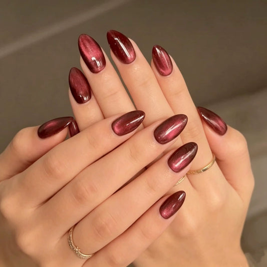 White Cat Eye Almond Press-On Nails