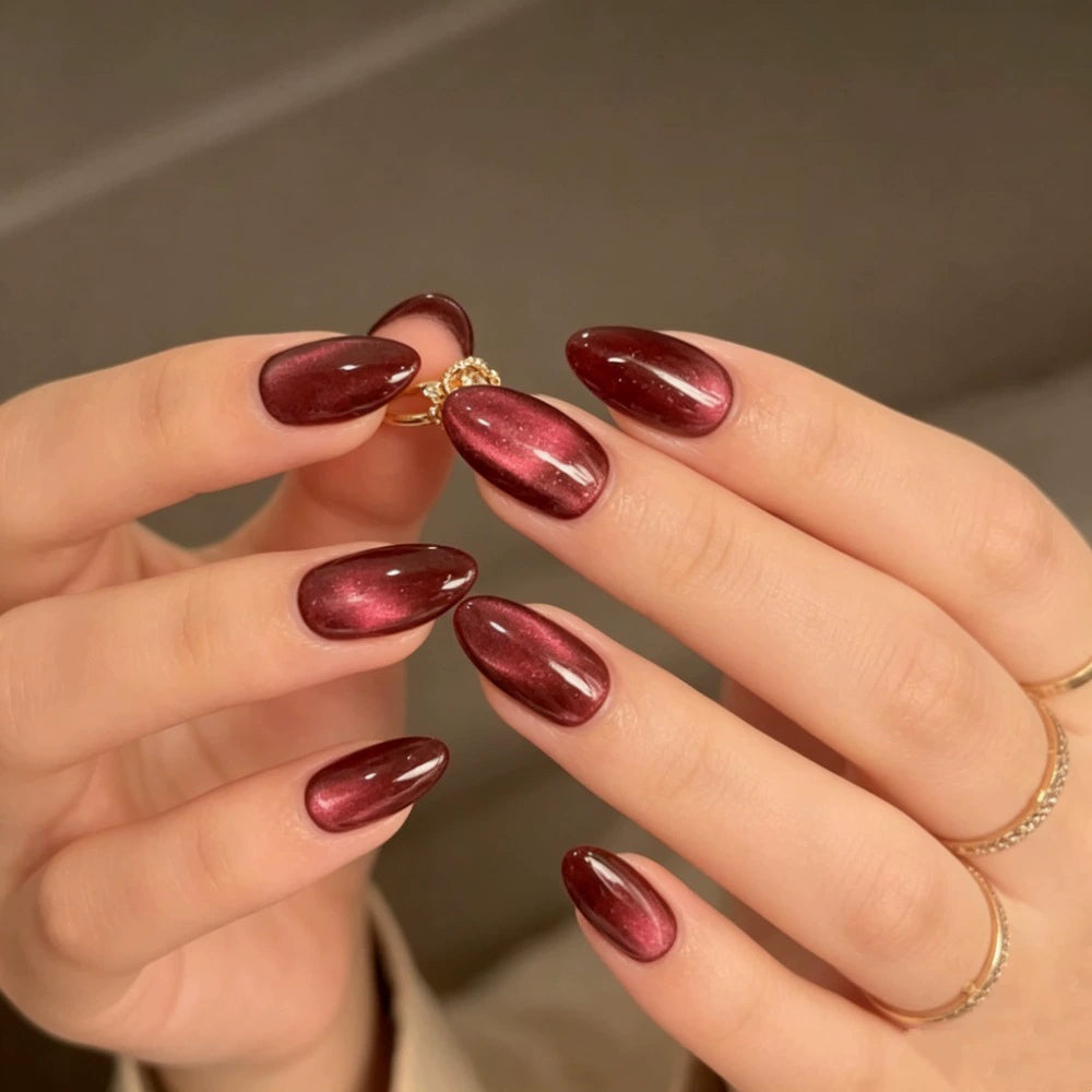 White Cat Eye Almond Press-On Nails
