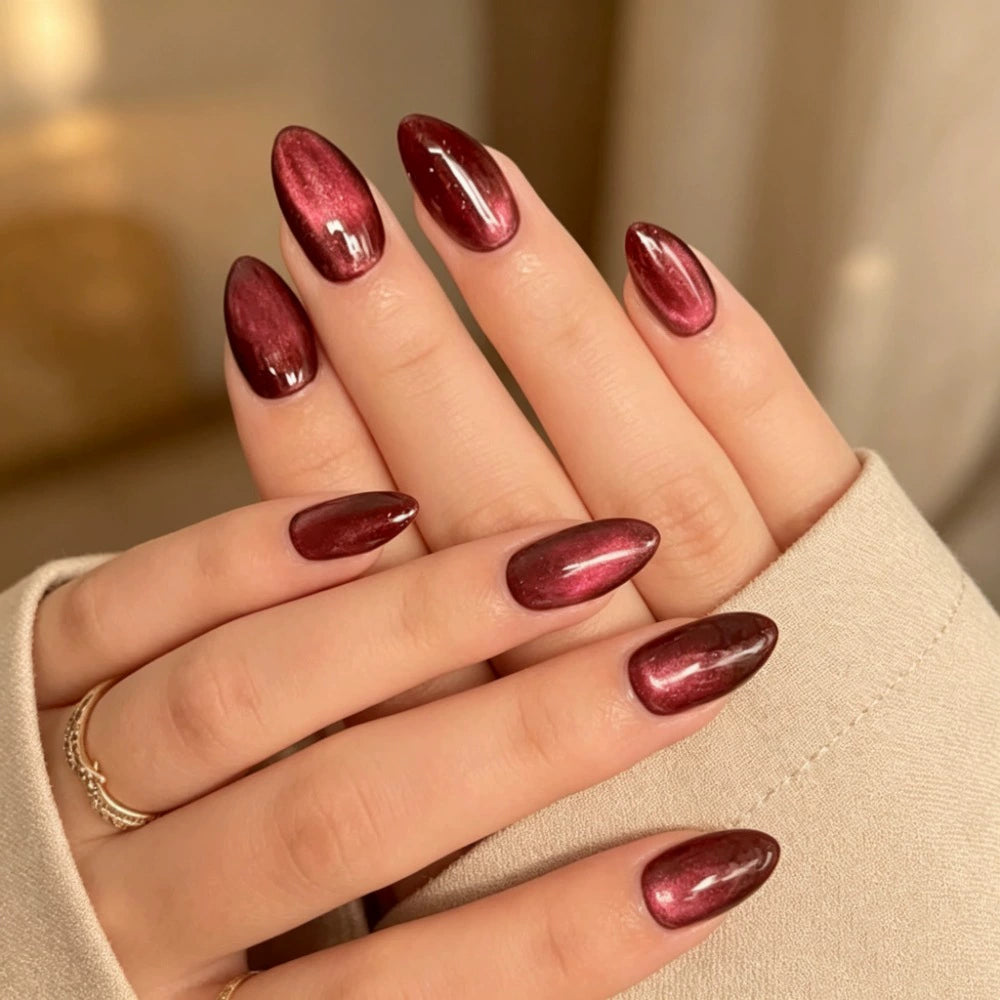 White Cat Eye Almond Press-On Nails