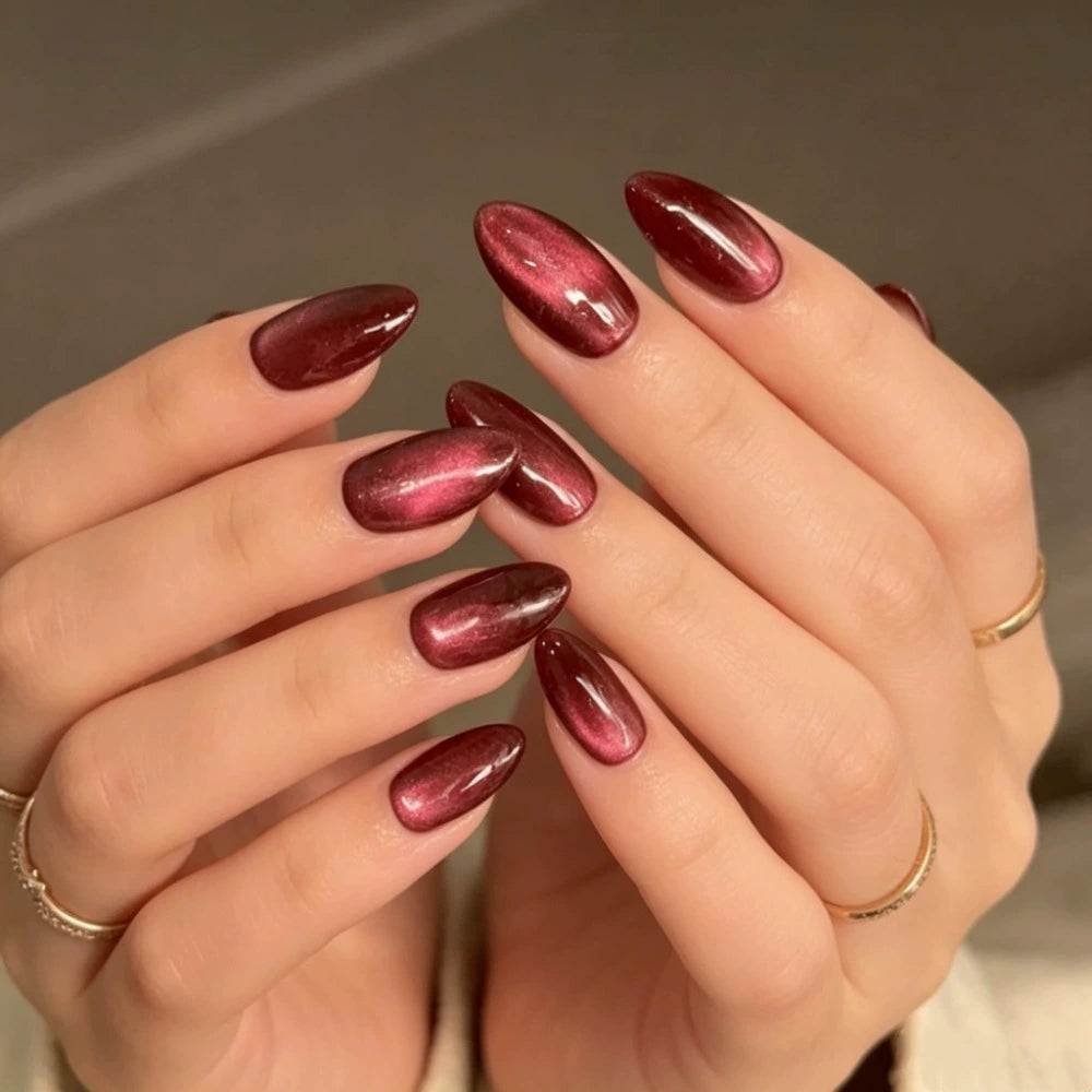 White Cat Eye Almond Press-On Nails