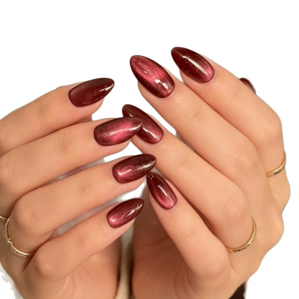 White Cat Eye Almond Press-On Nails