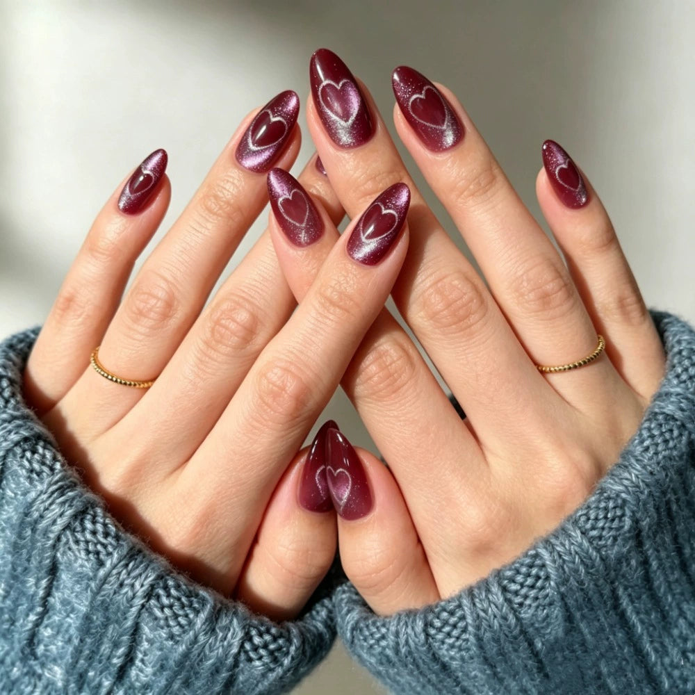 Red Cat Eye Almond Press-On Nails