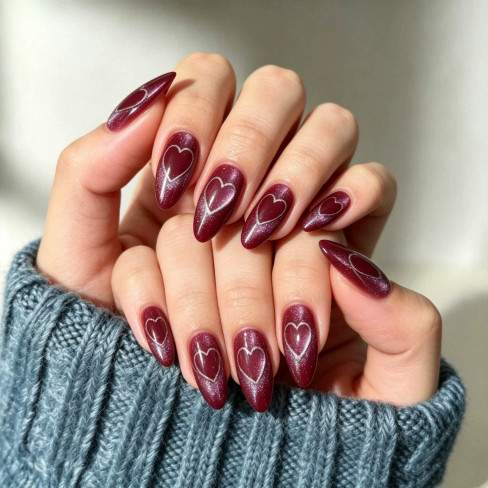 Red Cat Eye Almond Press-On Nails