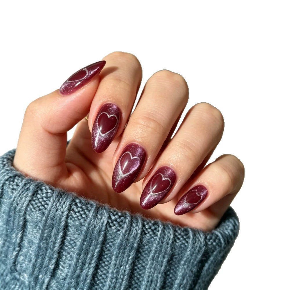 Red Cat Eye Almond Press-On Nails