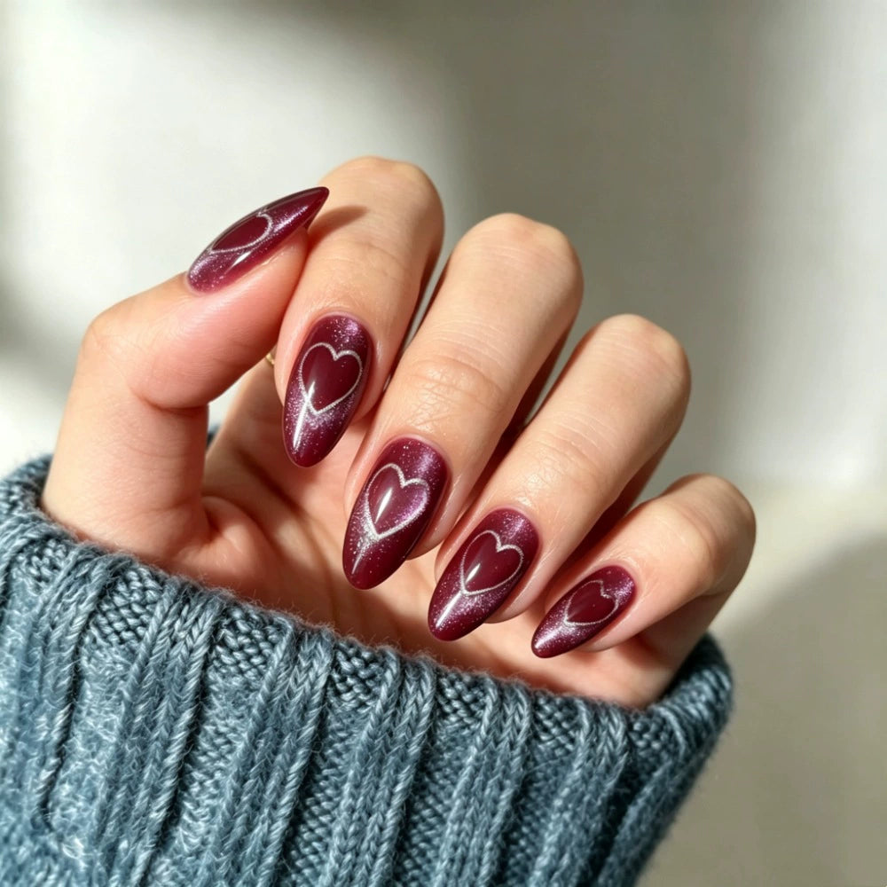 Red Cat Eye Almond Press-On Nails